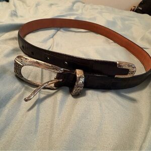 Women’s Black Leather Belt with Silver Buckle western concert rodeo vintage